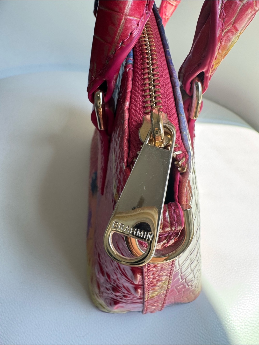 Brahmin Rainbow Croc-Embossed Satchel - Pink, Blue, Yellow, Red - Picture 9 of 13